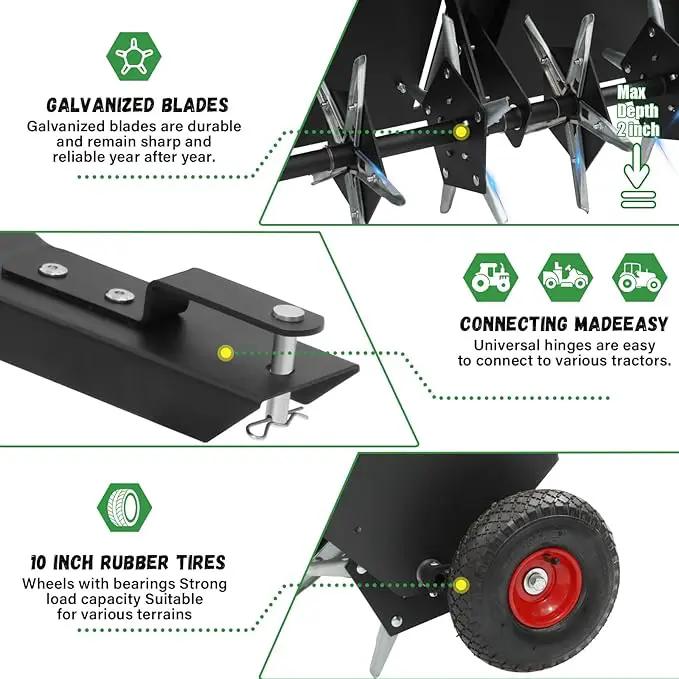 Doniks 52-Inch Tow Behind Lawn Plug Aerator with Universal Hitch, Lawn Aerator Tow Behind with 40 Galvanised Steel Tines,Tray and Inflatable Wheels for Gardens, Lawns, Farms by GreenHaven Gardens