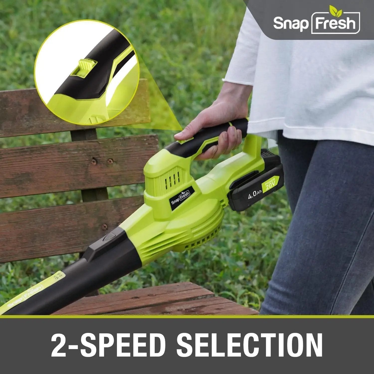 SnapFresh Cordless Leaf Blower, 20V Electric Leaf Blower with 4.0Ah Battery & Fast Charger, 2-Speed Lightweight Battery Leaf Blower for Lawn Care/Patio/Yard/Sidewalk by GreenHaven Gardens
