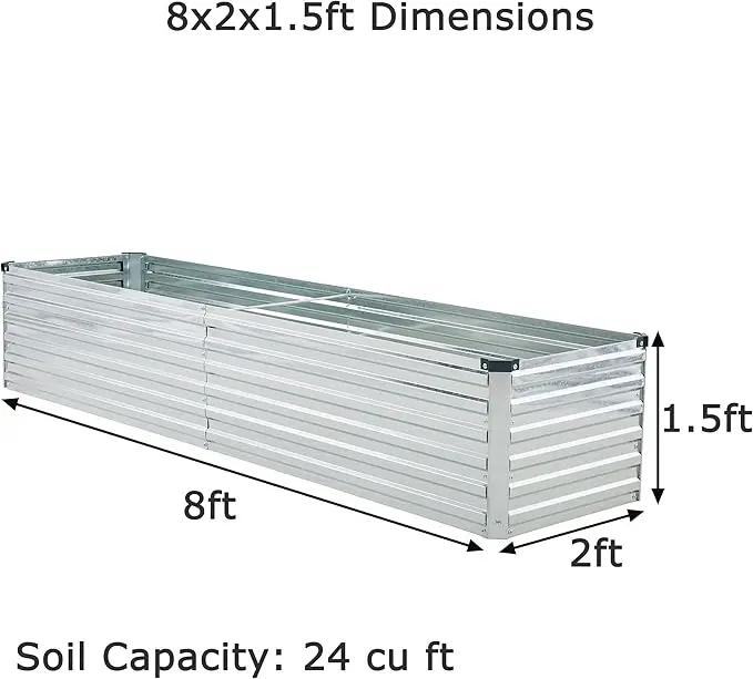 8x2x1.5ft Galvanized Raised Garden Bed,Outdoor Planter Box Metal Patio Kit Planting Bed for Vegetables Flowers Herb,Silver by GreenHaven Gardens