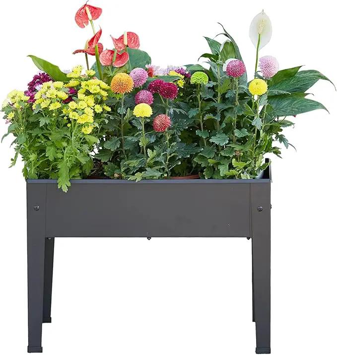 Raised Garden Bed, Elevated Planter Black Metal Plant Box with Legs Standing Garden Stand Drainage Holes Black(Black 24" L x 11" W x 18" H) by GreenHaven Gardens