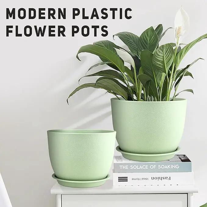 Plant Pots 12/10/9 inch Set of 3, Flower Pots with Multi Mesh Drainage Holes, Large Planters for Indoor Outdoor Garden Plants and Flowers. (Green) by GreenHaven Gardens