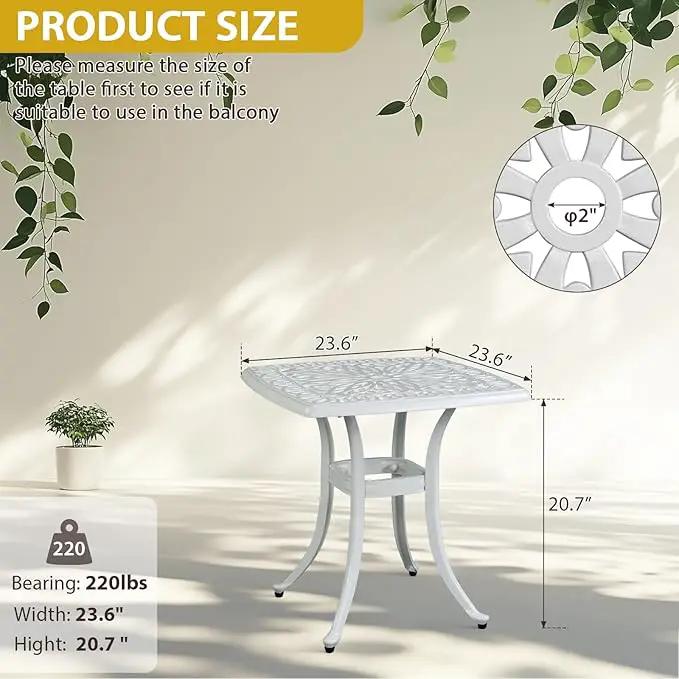 Outvita Patio Side Table, 21.3in Outdoor Square Cast Aluminum Bistro Table with Umbrella Hole and Antique Design for Backyard Porch Pool Balcony Deck White by GreenHaven Gardens