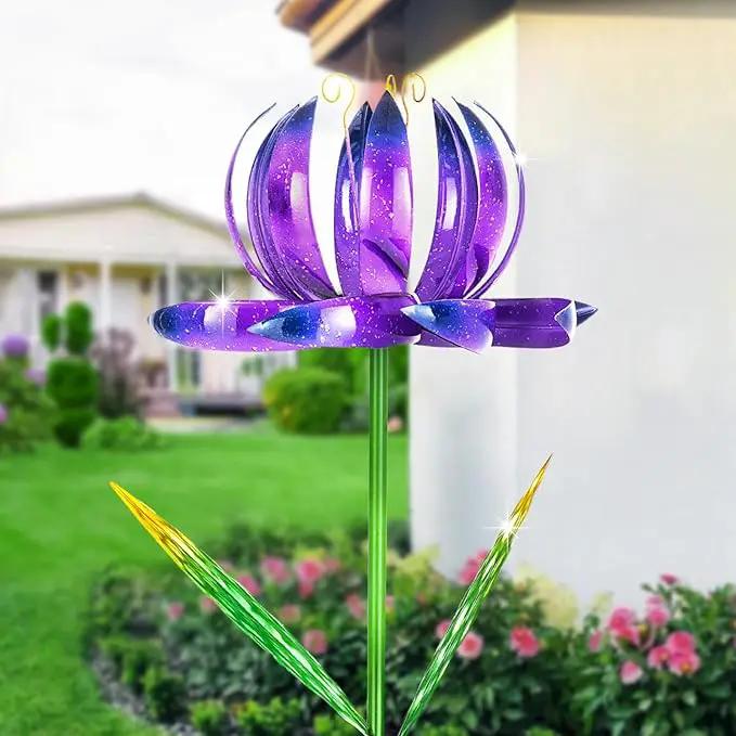 Wind Spinners Lotus Flower Windmills for Outside 47 inch Metal Wind Sculptures Outdoor Garden Decor Garden Gifts for Mom Women for Patio Lawn Decorations Yard by GreenHaven Gardens