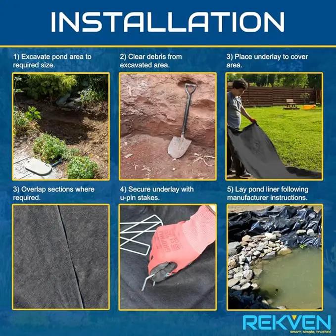 10 x 15 Feet Pond Liner Underlayment Non Woven Geotextile with 15 U-Pins by GreenHaven Gardens