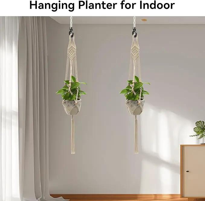 USLAI Macrame Plant Hanger Indoor Outdoor, Up to 4-15 inch Pot, Heavy 20lb Planters, Extra Long Strong Hanging Planter Basket, Boho Home Decor, 41 Inch, Ivory, Set of 2 (POTS NOT Included) by GreenHaven Gardens