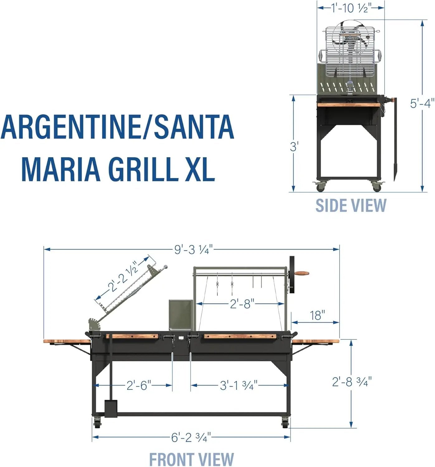 Backyard Discovery Argentine Santa Maria XL Wood Fire & Charcoal Steel BBQ Grill with Asado Clamp, Adjustable Grill Grates, Brasero, Fire Bricks, S-Hooks, Acacia Wood Table for Outdoor Gaucho Grilling by GreenHaven Gardens