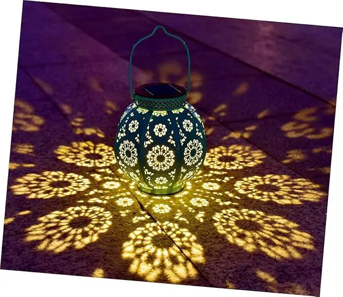 Bohemian Garden Solar Lanterns, Set of 2 Moroccan Outdoor Waterproof Landscape Solar Lights for Backyard Pathway Patio Tree Table Decor (Turquoise) by GreenHaven Gardens