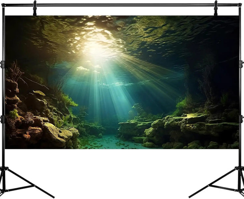 Fish Tank Background Under The Sea Aquarium Background Ocean Floor Sunray Rock Terrarium Backgrounds Coral Reef Aquatic Plants Underwater Cave Aquarium Wallpaper for Fish Tank Decorations 24x12in by GreenHaven Gardens