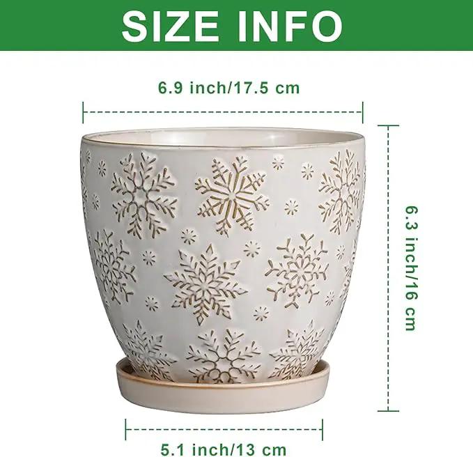6.9 Inch Plant Pot with Drainage Hole and Saucer Ceramic Planter for Indoor Plant Flower Pot for Orchid Succulents Plants White by GreenHaven Gardens