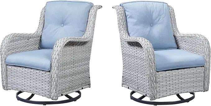 Outdoor Swivel Rcoker Patio Chairs - Outdoor Swivel Patio Chairs Set of 2 Wicker Chair Patio Furniture Sets with Covered Cushion for Porch Deck Balcony Garden, Baby Blue by GreenHaven Gardens