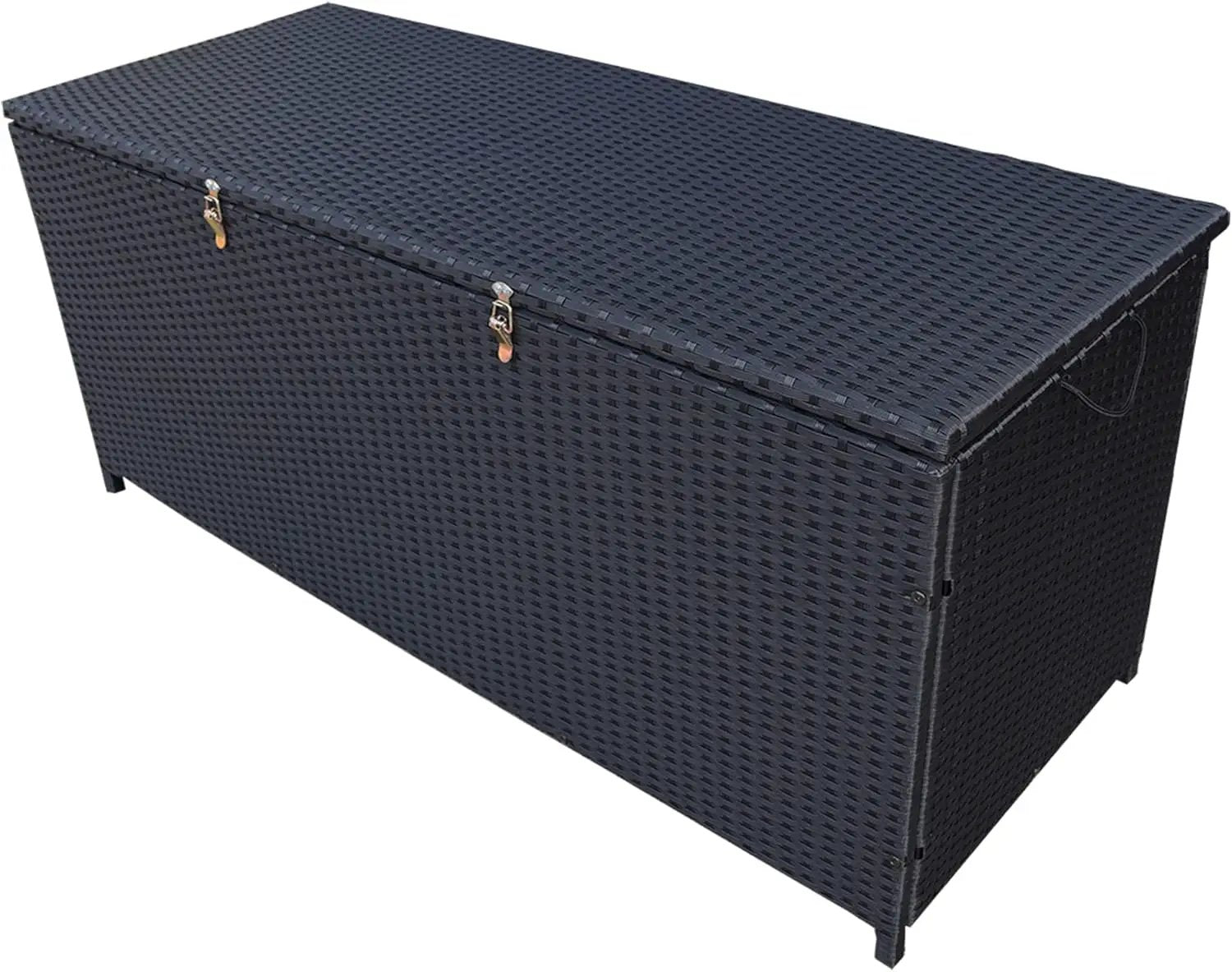 Oakland Living Dark Black Indoor and Outdoor Balcony Patio Deck Porch Pool 113 Gallon Wicker Storage Box Trunk Bin with Metal Frame by GreenHaven Gardens