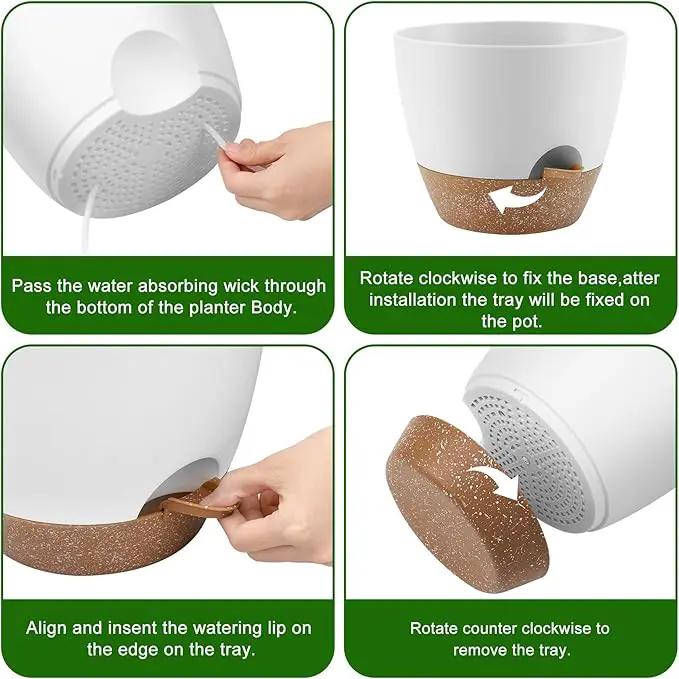 Plant Pots 10/9/8 Inch Self Watering Pots, Set of 3 Plastic Planters with Drainage Holes and Saucers,Plastic Flower Pots,Nursery Planting Pot for Indoor Out Door Plants（White） by GreenHaven Gardens