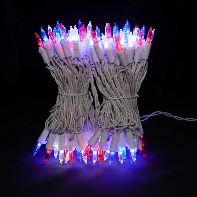 Red White and Blue Christmas LED Lights - 2 Pack 100 Count 4th of July Mini String Lights for Tree, Party, Memorial Day Decorations, 2 Sets 33 Feet White Wire, UL Certified, Connectable by GreenHaven Gardens