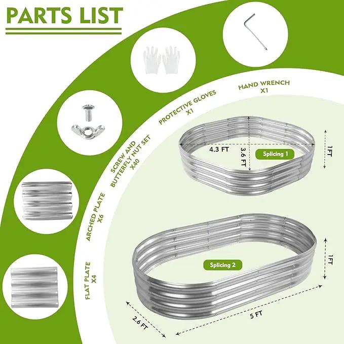 60X32X12 Inches Oval Galvanized Metal Garden Raised Bed/Plant Box for Planting,32 Inches Diameter Iron Fire Pit Ring,Small Animal Fence-3 in 1 Modular Design in Silver (5X2.7X1 FT, Oval) by GreenHaven Gardens