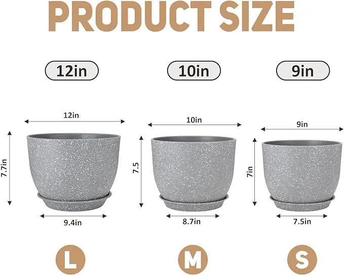 Plant Pots 12/10/9 inch Set of 3, Flower Pots with Multi Mesh Drainage Holes, Large Planters for Indoor Outdoor Garden Plants and Flowers. (Gray) by GreenHaven Gardens