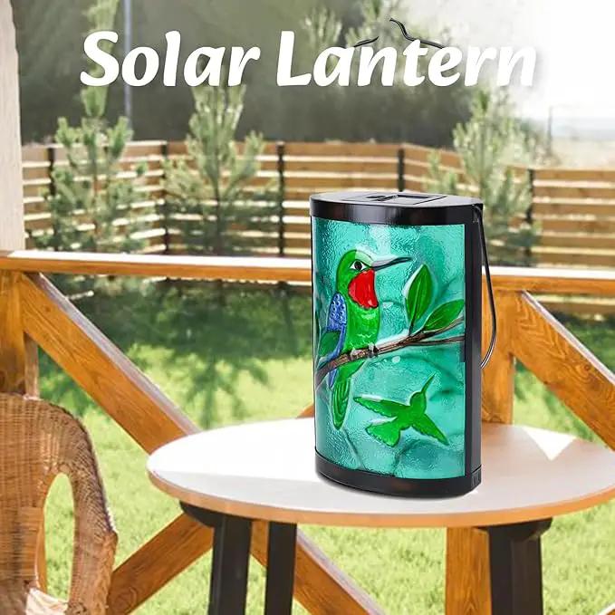Hanging Solar Lantern Outdoor Waterproof Hummingbird Solar Lights Glass Tabletop Decorative Lamp for Outdoor Patio Garden Outside Yard Decor by GreenHaven Gardens