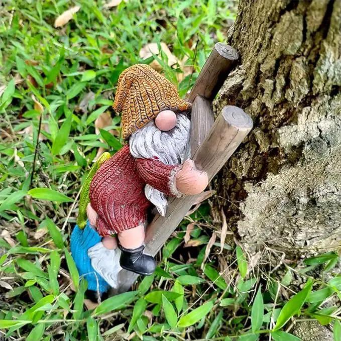 Garden Gnome Statue, Funny Climbing Ladder Gnomes Figurine Resin Sculpture Outdoor Decor for Patio Yard Lawn Porch Ornaments Gift by GreenHaven Gardens