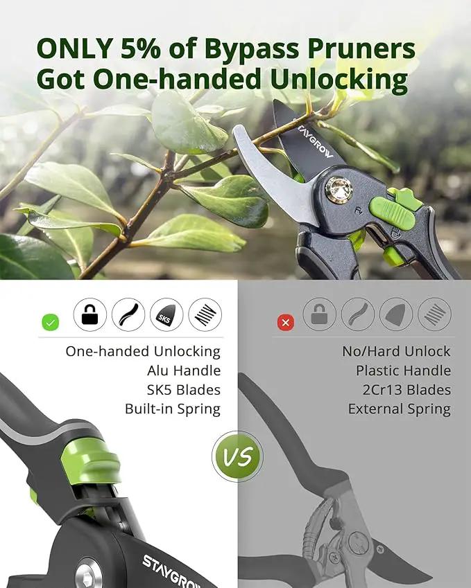 Pruning Shears for Gardening - 8.5" SK5 Garden Shears Cuts 10000+ Times Staying Sharp - Garden Scissors with One-handed Unlocking & Adjustable Handle- Garden Clippers Gardening Tools for Men Women by GreenHaven Gardens