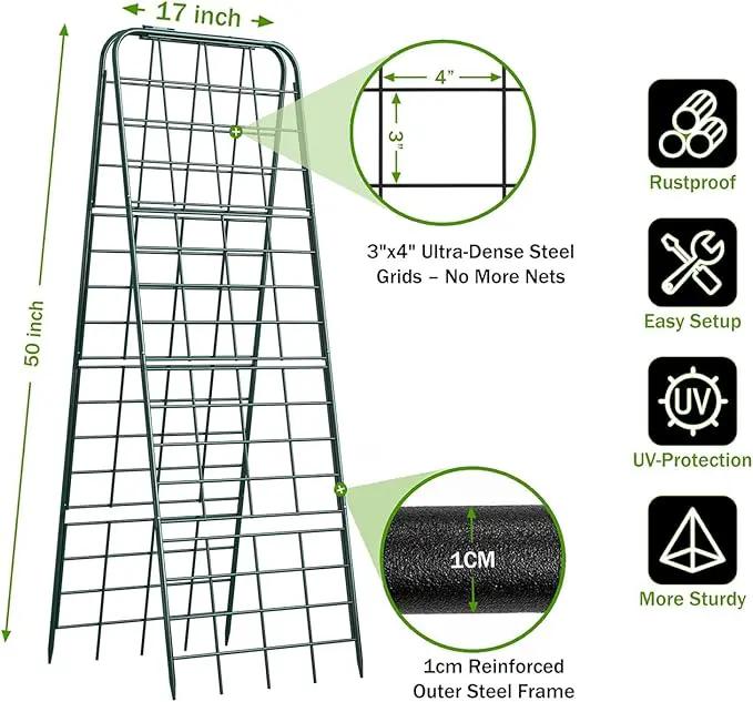Heavy Duty 50"x17" Adjustable A-Frame Trellis for Climbing Plants – Rust-Proof Metal Garden Trellis with Dense Grid Design, Perfect for Raised Beds, Tomatoes, Cucumbers & Outdoor Vines (Green, 1 Pcs) by GreenHaven Gardens