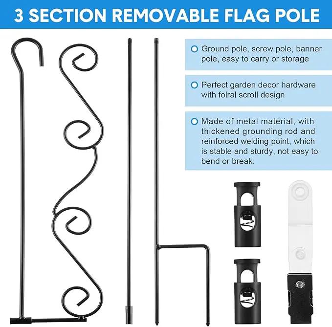 10 Pack Garden Flag Stand with Flag Stoppers and Clips, Black Powder Coated Weather Proof Garden Flag Pole Holder for Outdoor Garden Flag (Stylish Style, 15.75 x 36.22 Inch) by GreenHaven Gardens