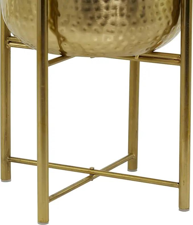 CosmoLiving by Cosmopolitan Metal Indoor Outdoor Planter Deep Recessed Hammered Dome Large Planter Pot with Removable Stand, Set of 2 Planters 17", 19"H, Gold by GreenHaven Gardens