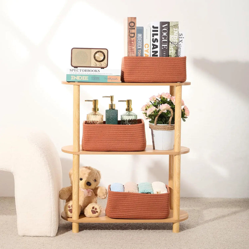 Small Storage Baskets for Organizing | Closet Organizer Bins | Shelf Toy Basket | Woven Rope Baskets | Cube Decorative Box | Shallow Basket | 11.5x7.5x4.7” | 3 Packs Oxide Red by GreenHaven Gardens