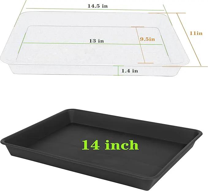 Plant Growing Trays 2 Pack, Plant Tray, 14.5"x11", Heavy Sturdy Plastic Plants Saucer, Seedling Starter Trays, Seed Starter Growing Tray (Black) by GreenHaven Gardens