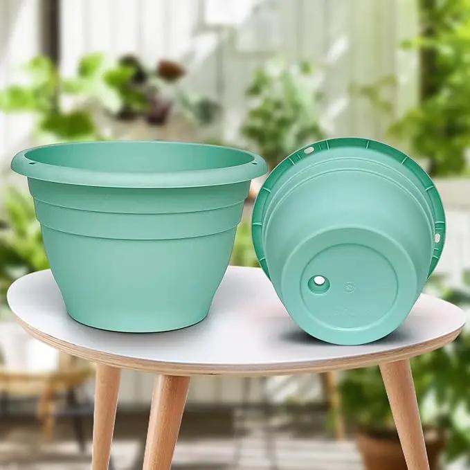 Plant Pots Set of 5, 10 Inch Round Flower Pots, Thickened Plant Planters with Drainage Holes, Garden Pots for Indoor Outdoor (Sky Blue) by GreenHaven Gardens