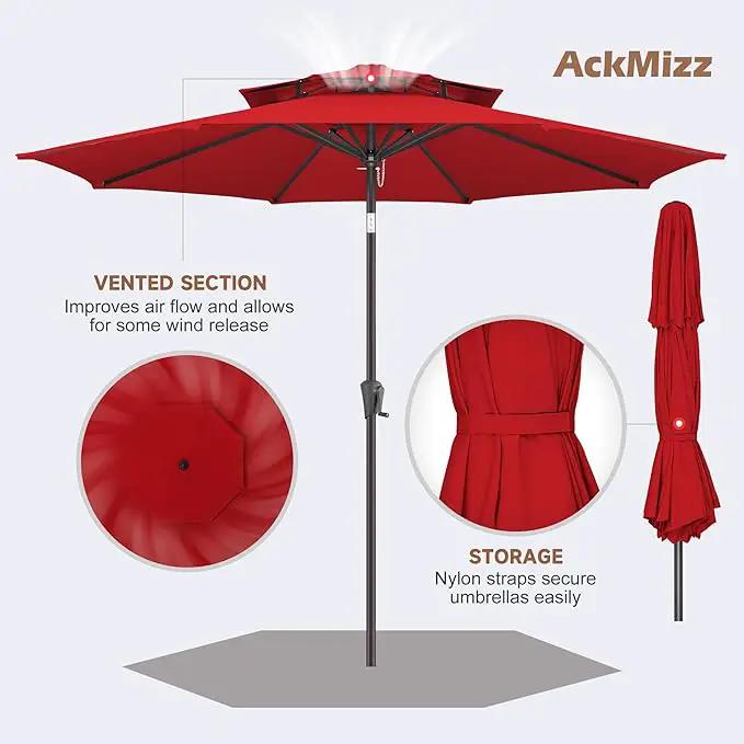9ft Outdoor Patio Umbrella - 2 Tiers Table Umbrella Waterprool UV Protection, Sombrillas de Patio with Push Button Tilt&Crank, Sun Umbrella for Pool, Porch, Garden, Backyard(Red) by GreenHaven Gardens