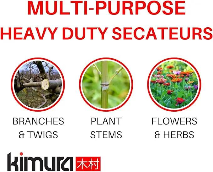 Kimura® 8" Pro Bypass Pruning Shears, Heavy Duty Japanese SK5 Steel Blades, 1 inch Cut Capacity, Non-Slip PVC Coated Handles, Lightweight & Ergonomic, Japanese Pruners, Professional Garden Clippers by GreenHaven Gardens