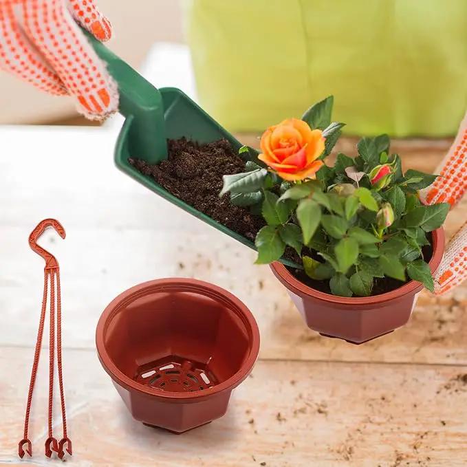 Roshtia 24 Pcs Hanging Plastic Planter Pot with Hook Flower Pots Baskets Hanging Nursery Planter Holder for Outdoor Indoor Plant Garden(Brown,6.7 Inch) by GreenHaven Gardens