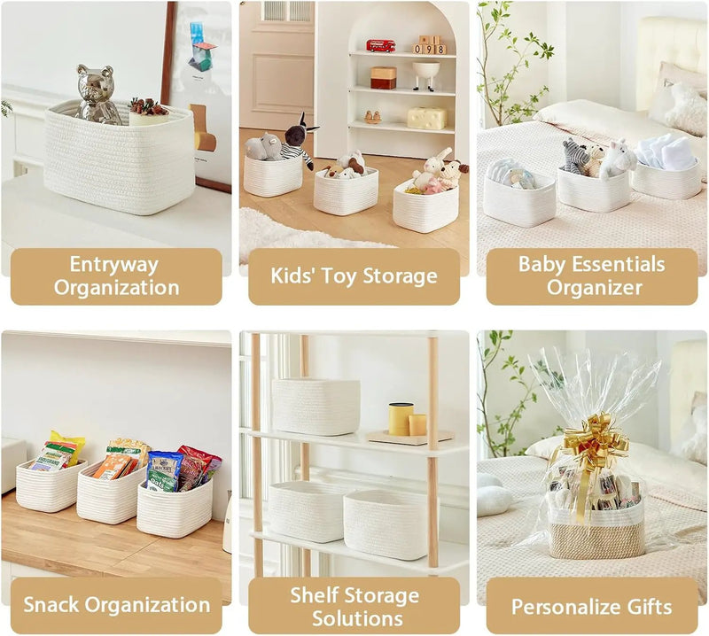 Small Cotton Rope Basket – Storage Bin for Organizing (10.6" x 6.7" x 6.7"), Bathroom Storage Basket for Shelf, Counter & Closet（White） by GreenHaven Gardens