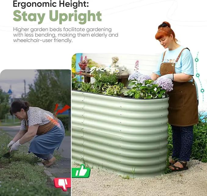 KING BIRD Raised Garden Bed 2.85 ft Tall 9 in 1 Galvanized Planter Garden Box Outdoor for Gardening, Deep Root Vegetables, Flowers 94.5X23.6X34.2 in, Light Green by GreenHaven Gardens