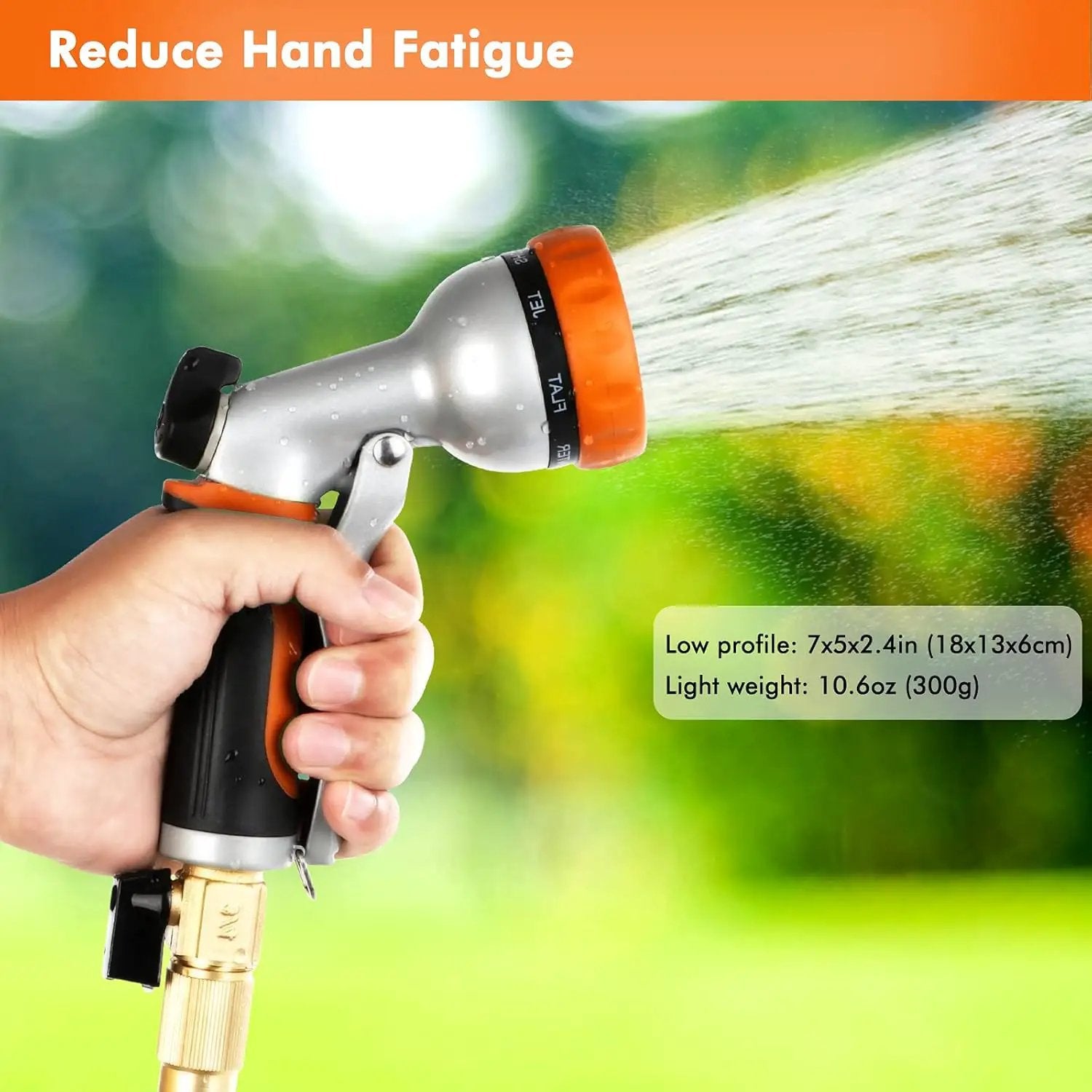 RESTMO Garden Hose Nozzle, Heavy Duty Metal Water Hose Nozzle with 7 Adjustable Spray Patterns, High Pressure Hand Sprayer with Flow Control, Best for Watering Plant & Lawn, Washing Car & Pet, Orange by GreenHaven Gardens