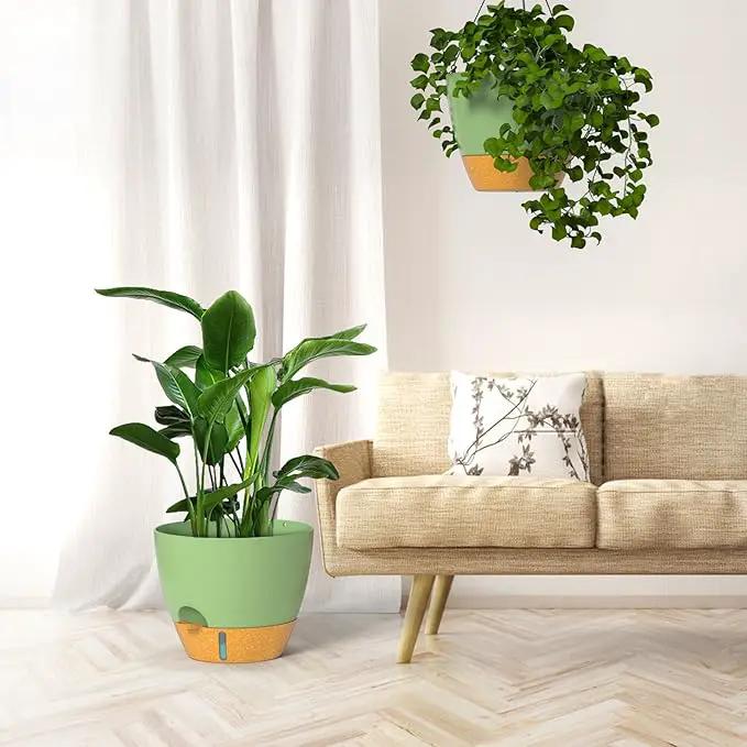 ZMTECH 12 Inch Hanging Planters for Indoor Outdoor Plants, 2 Pack Self Watering Hanging Plant Pots with Drainage Hole, Visual Reservoir, Plastic Flower Hanging Pots with Watering Lip (Green) by GreenHaven Gardens