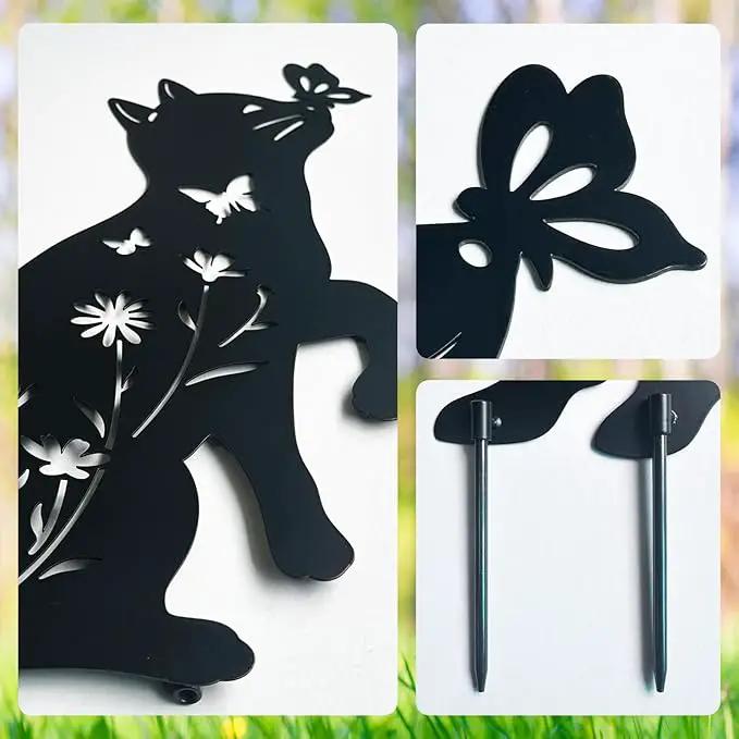 Metal Cat Garden Decor for Outside,Set of 2 Black Cat Silhouette Garden Stakes,Cat Yard Decor Outdoor by GreenHaven Gardens
