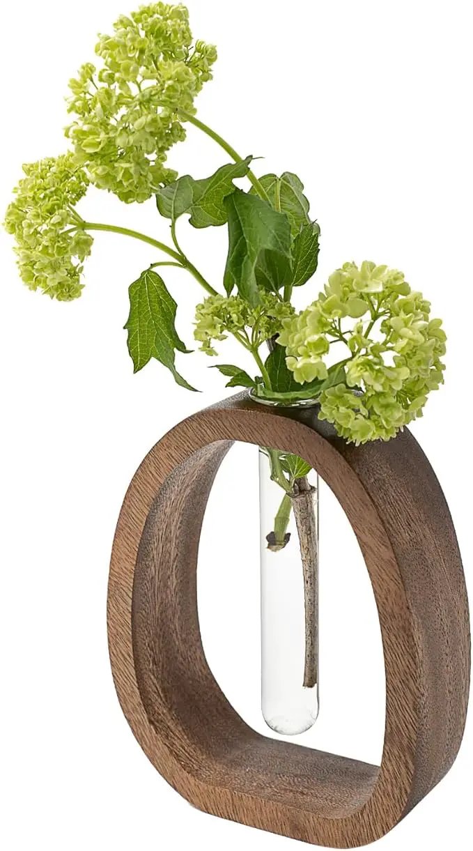 Modern Wooden Glass Test Tube Vase - Desk Plant Decor, Suitable for Home and Office Use by GreenHaven Gardens