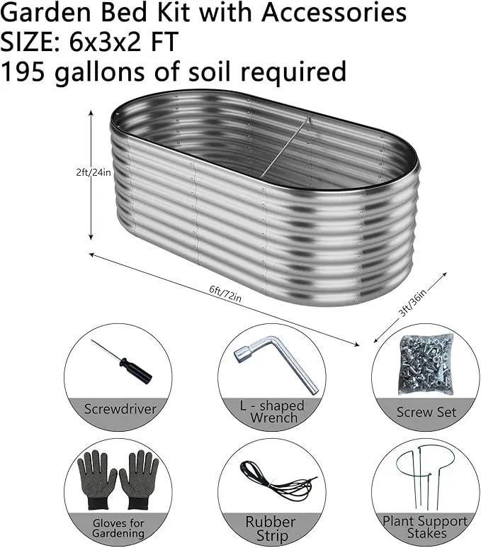 Large Raised Garden Bed Galvanized Metal Round Raised，Garden Bed Outdoor for Gardening 6x3x2FT for Vegetables Flowers Ground Planter Box by GreenHaven Gardens