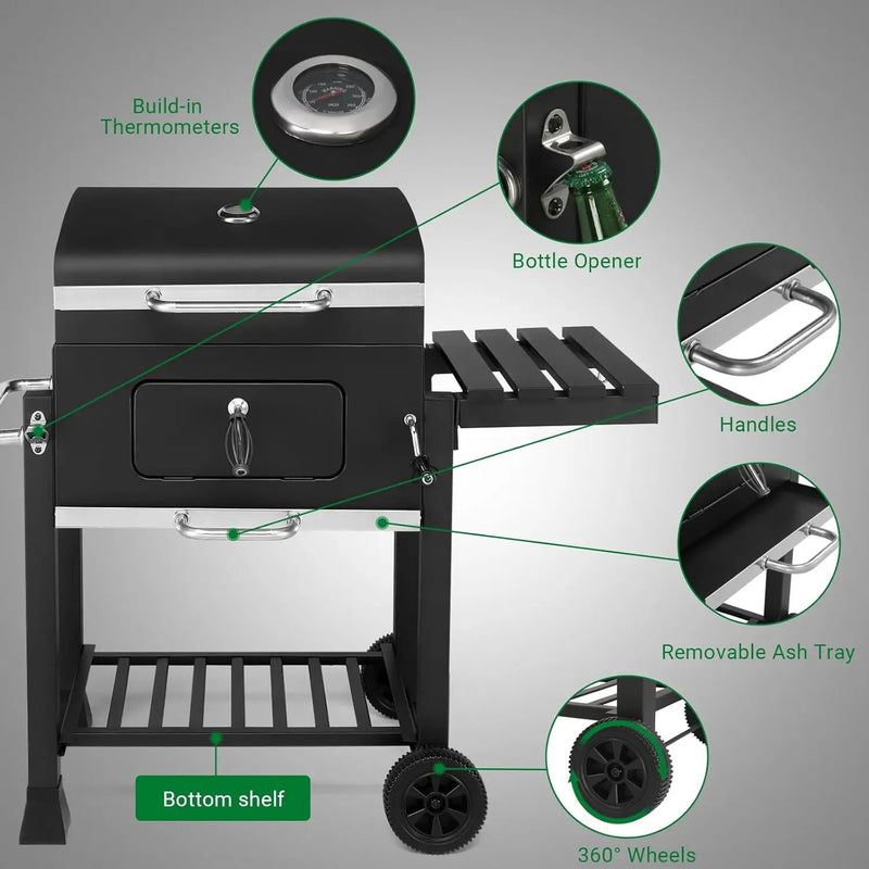 Outvita Large Barrel Charcoal BBQ Grills with 794 SQ.IN. Cooking Area, Outdoor Barbecue Grill with Adjustable Charcoal Tray & Foldable Side Table for Backyard Patio Picnic by GreenHaven Gardens