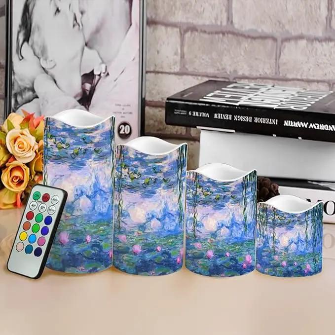 Ystardream Monet's Water Lily Flameless Candles with Timer Led Candles Flickering 4 Candle Sets for Home Decor,18 Key Remote Control，Dancing Flame, True Wax, Battery Powered. by GreenHaven Gardens