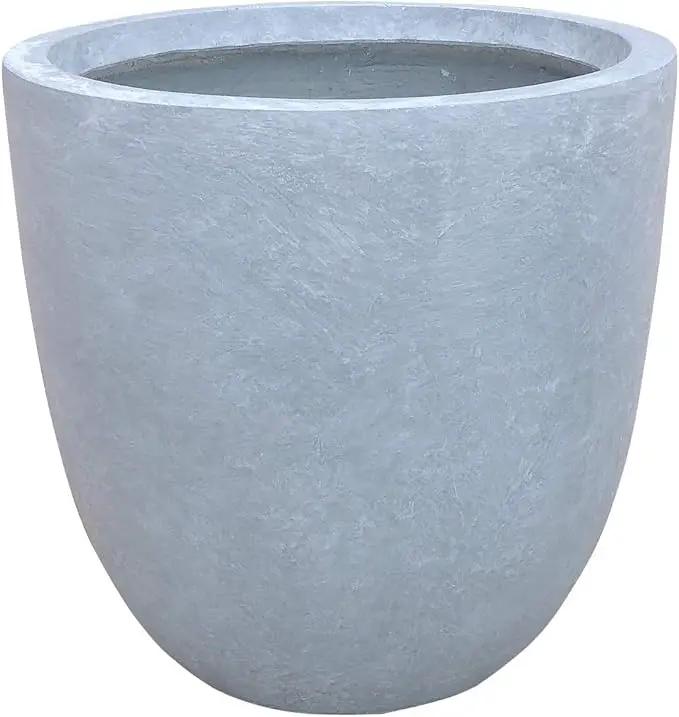 Kante 10 Inch Dia Round Concrete Planter, Indoor Outdoor Large Plant Pot with Drainage Hole and Rubber Plug for Home Patio Garden, Slate Gray by GreenHaven Gardens