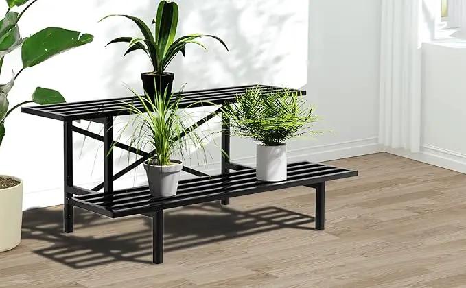 Zhongma 2 Tier Sturdy Metal Plant Stand Heavy Duty Plant Holder for Home Indoor and Outdoor, L35.43 x W17.5 x H14 inch, 440 LBS Capacity & Heavy Duty Construction. by GreenHaven Gardens