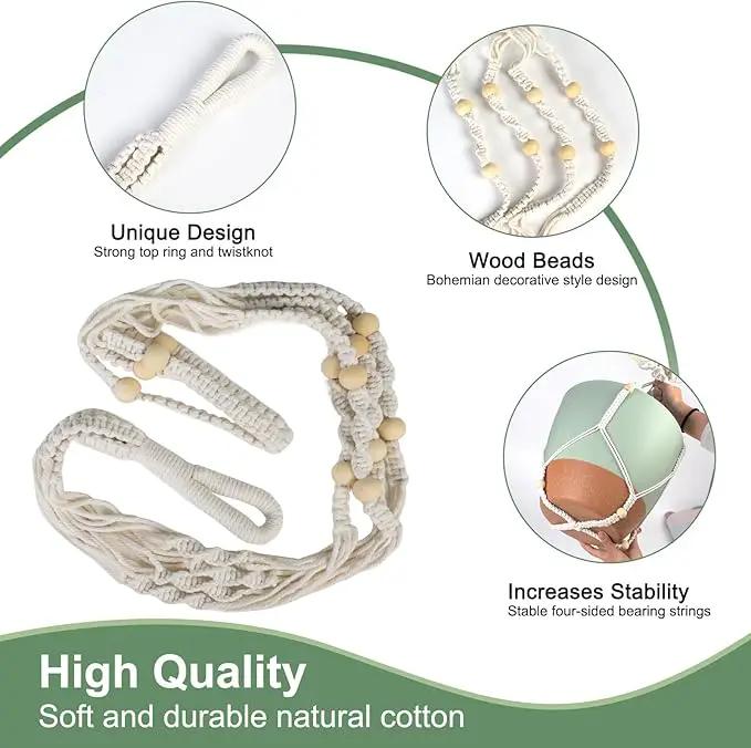 41.5 Inch Macrame Plant Hanger Indoor Outdoor with 12 Inch Flower Pot, Hanging Planter for Plants Holder with Wood Beads for Boho Home Decor (Ivory+Green) by GreenHaven Gardens