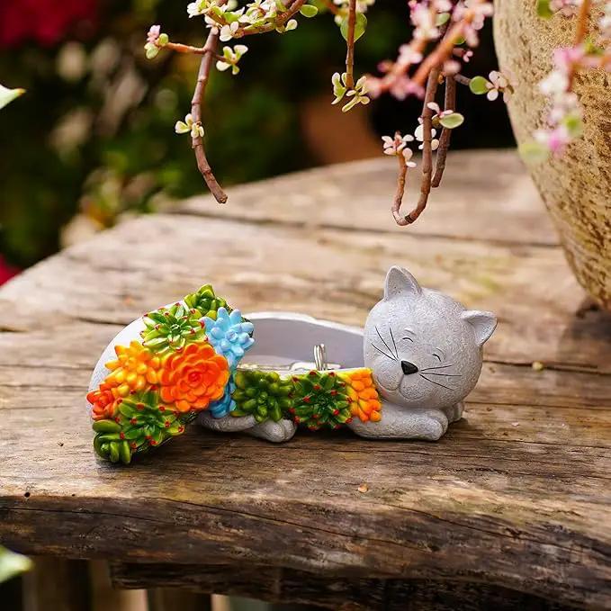 Outdoor Cat Key Hider Statue - Cute Succulent Cat Hide a Key Outdoor Decorative - Small Gift Box for Women, Home Decor & Cat Gifts (Cat) by GreenHaven Gardens