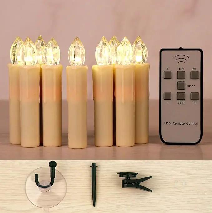 Set of 10 Ivory Flameless Window Candles, 4”H Battery Operated LED Flickering Taper Candles with Remote and Timer, Warm White Candlelight, Ideal for Chandelier/Birthday/Christmas/Party Decor by GreenHaven Gardens