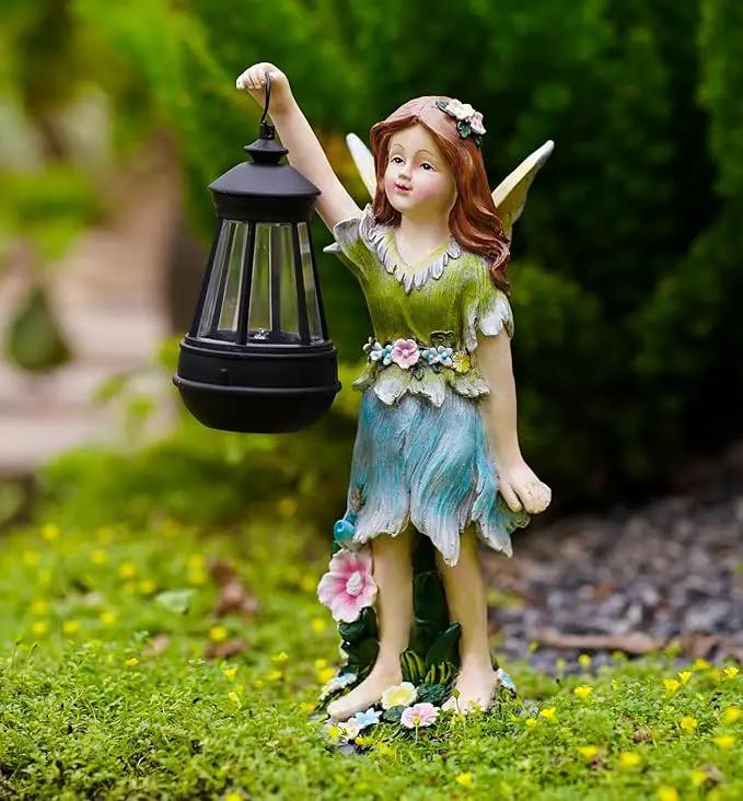 Fairy Garden Statue Solar Garden Fairy with Lantern Light Outdoor Garden Decoration Waterproof Solar Garden Sculpture for Patio Yard Lawn Gift for Mom Grandma by GreenHaven Gardens