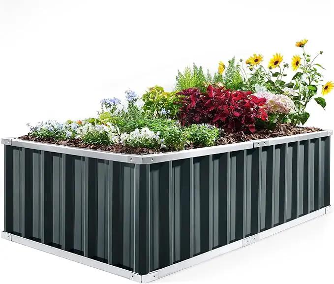 KING BIRD Raised Garden Bed 68" x 36" x 18" Heightened Galvanized Steel Metal Planter Box Outdoor for Deep-Rooted Vegetables, Flowers, Large Raised Bed Kit (Dark Grey) by GreenHaven Gardens