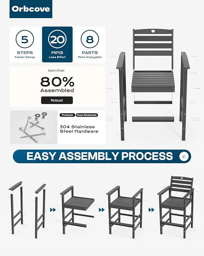 5-Piece Bar Height Outdoor Table and Chairs Set, HDPE Wood Grain Patio Bar Table and Chairs with Heart Cutout Design, Weather-Resistant Bar Height Furniture for Deck, Porch, Pool (Grey) by GreenHaven Gardens