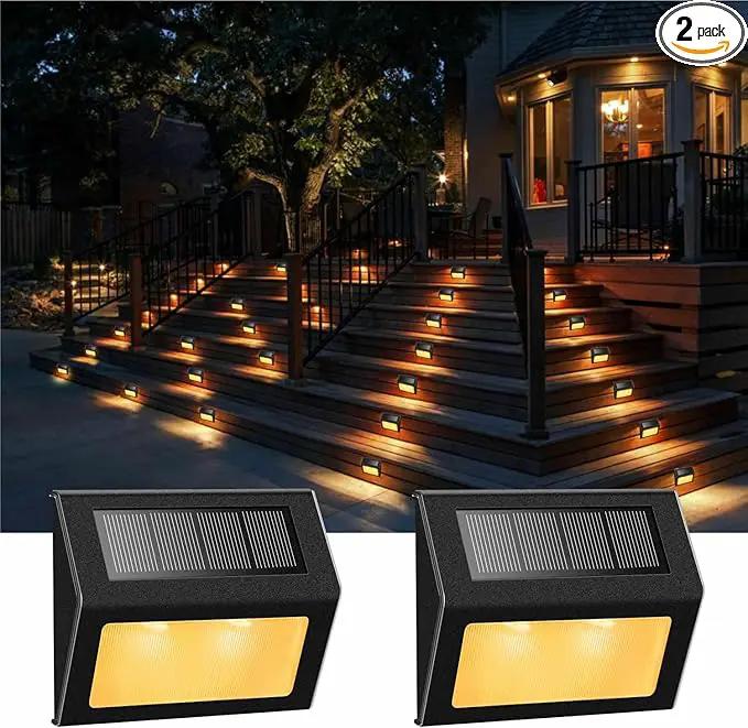 XLUX Solar Lights for Steps Decks Pathway Yard Stairs Fences, LED lamp, Rainproof, Black Metal Housing, 2 Pack(Warm Light) by GreenHaven Gardens