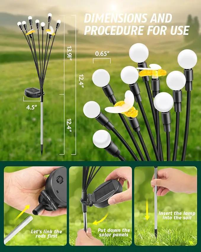 Solar Garden Lights 2024 Upgraded 40 LED Firefly Lights Solar Outdoor Sway by Wind for Patio Pathway Decoration 2+8 Warm White (Bees 4 Pack)… by GreenHaven Gardens